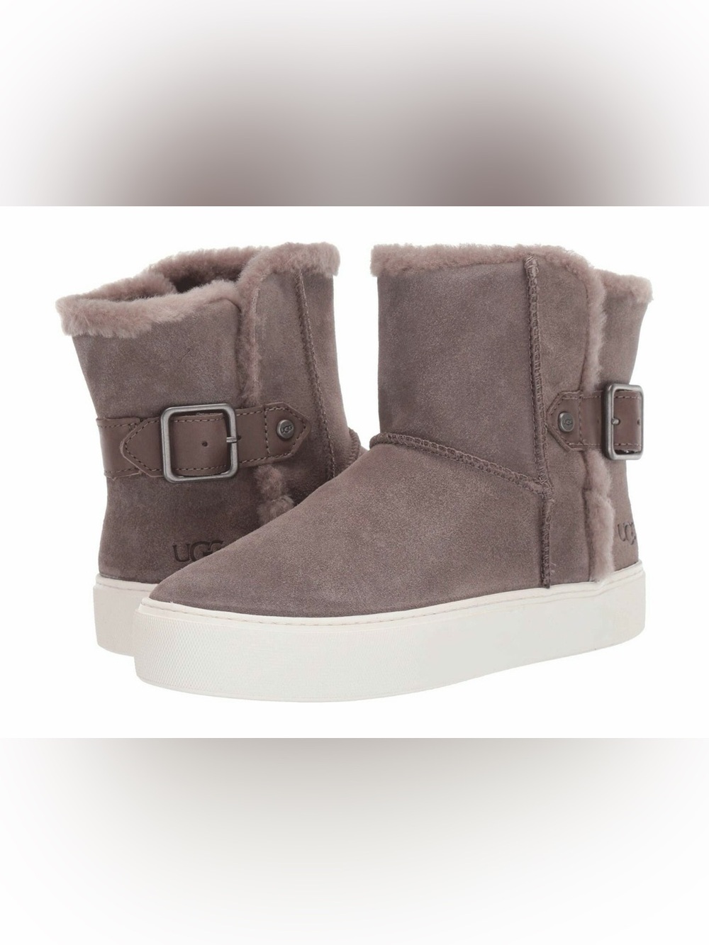 UGG Aika Flat Mid-Height Boots Mole Gray Genuine Suede Fur Lining